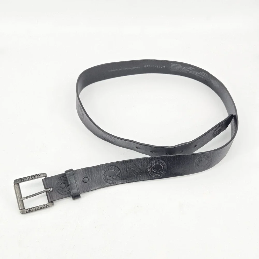 Harley-Davidson Willie G Skull Embossed Black Leather Belt Men 42 Made in USA